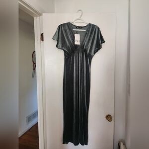 Zara NWT Gray-Green Velvet Maxi Dress, Sleek And Classy, Size Small